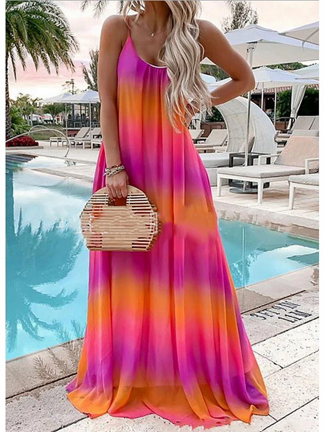cópia de Women's Maxi Chiffon Dress - Sleeveless Geometric Summer Mumu Loose 202