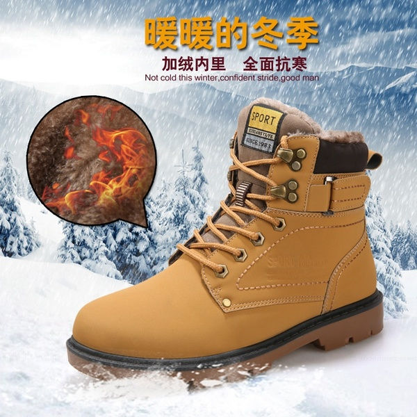 Mens New Winter Warm Casual Fur Lined Snowboots Non-slip Martin Boots