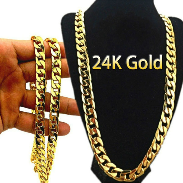 24k Gold Long Chain Necklace Men Jewelry Brand Gothic Gold Color Male Necklace G