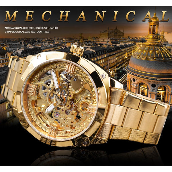 Miniatura: New Top Quality Men Luxury Skeleton Automatic Winding Mechanical Watches Gold St