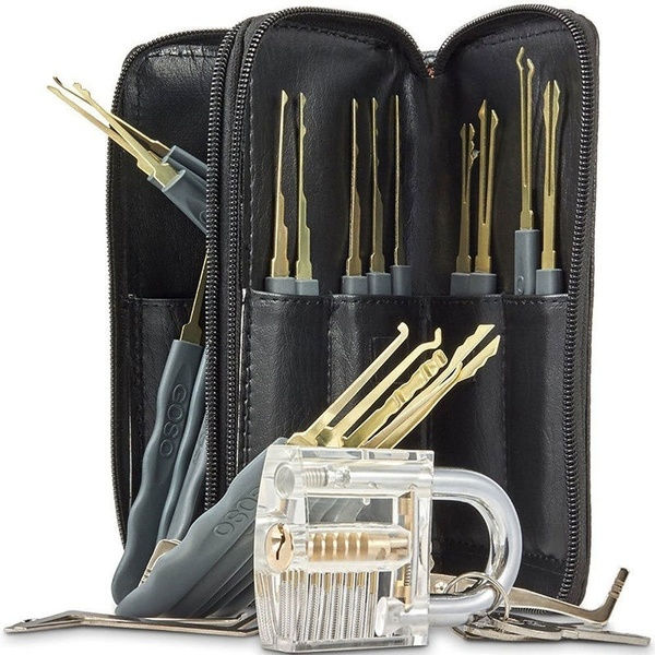 26PCS Lock Training Skill Set Clear Practice Padlock Tools Locks Key Pick Kits