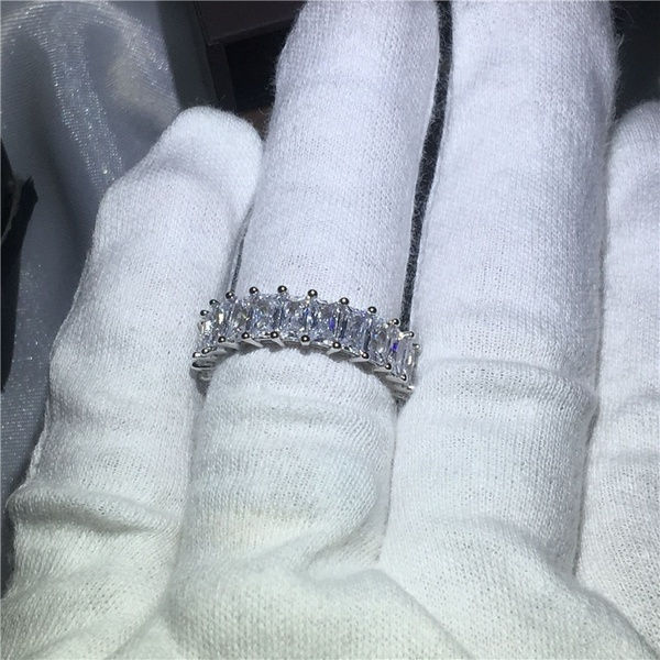 Shiny Princess Cut Natural Gemstone White Sapphire Diamond Birthstone Cz Ring 14