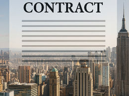 New York City skyline with a legal contract overlay