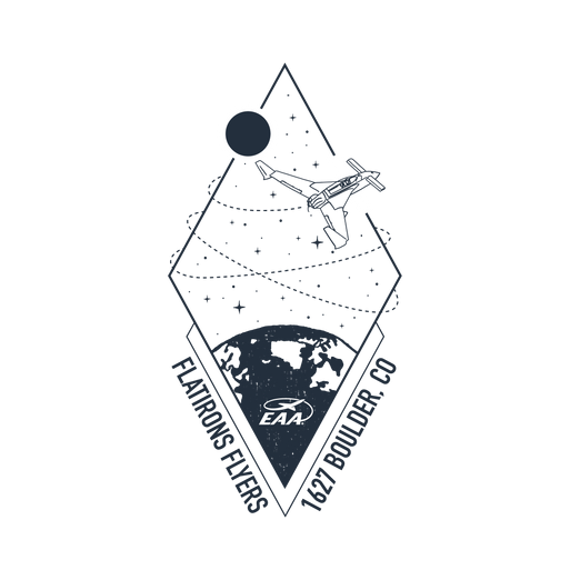 A navy blue and white logo of an airplane flying above the planet all while inside of a diamond shape border