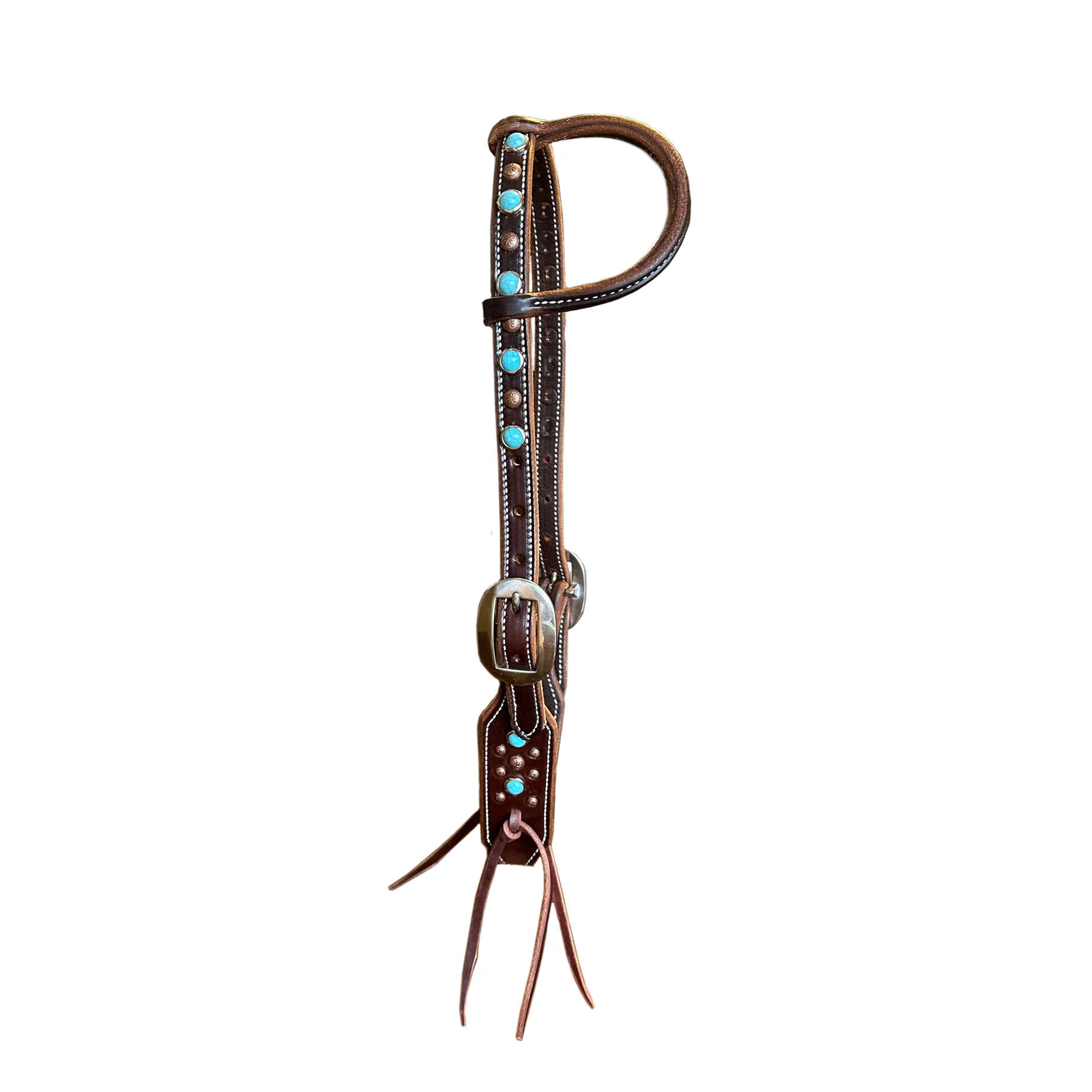 Dark Oil Turquoise & Copper Dot Single Ear Headstall
