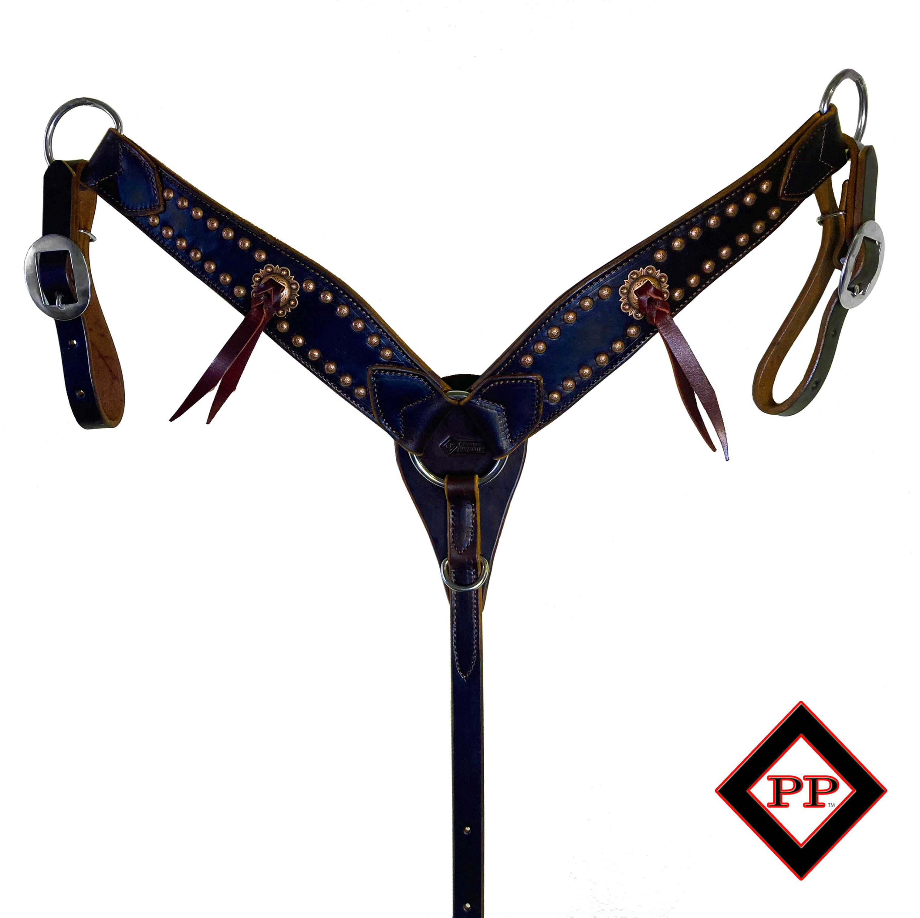 Walnut Large Copper Dot w/ Bleed Knot Conchos Breast Collar