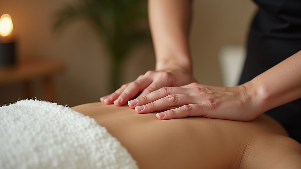 Close-up view of a therapist’s hands applying gentle pressure during a Thai massage