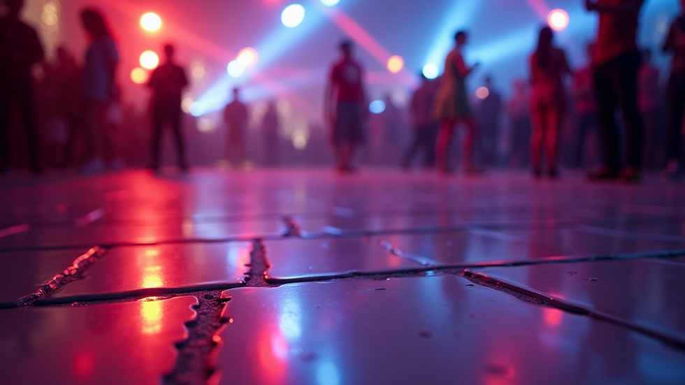 Close-up view of colorful party lighting illuminating a dance floor