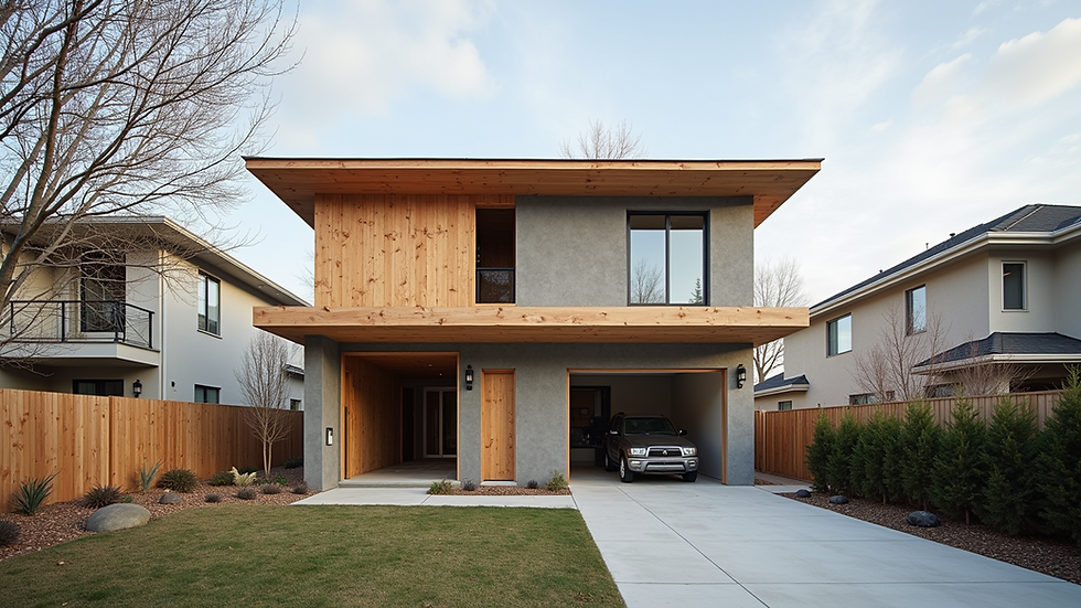 Eye-level view of a modern home addition under construction