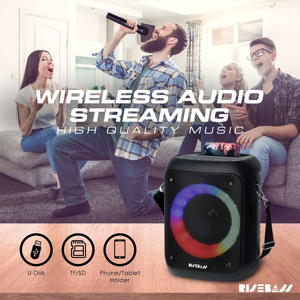 Thumbnail: Risebass Portable Karaoke Machine with 2 Wireless Microphones - Bluetooth Rechar