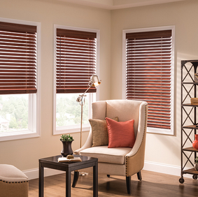 Wood blinds in living room