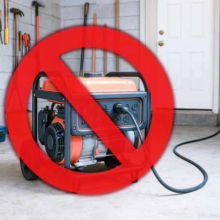 Portable generator in homee garage with power cord extending into the home