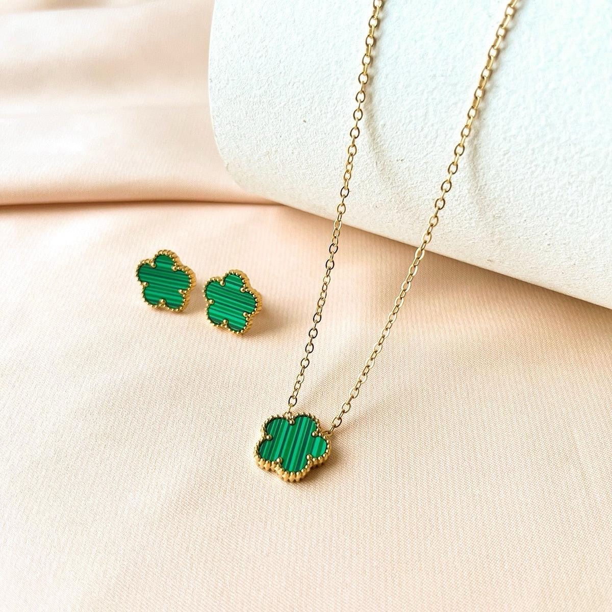 Five Leaf Clover Necklace & Earrings Set
