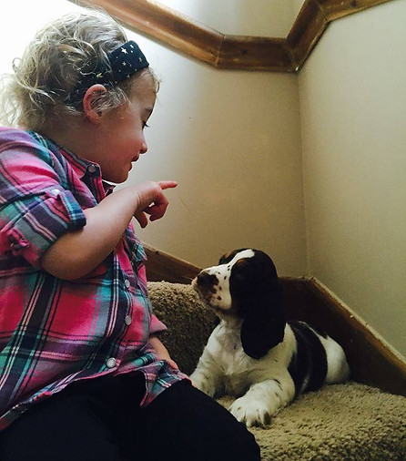 A Puppy From Us - a Peasblossom puppy with a human baby