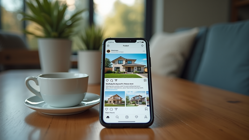 Close-up view of a smartphone displaying a real estate social media post