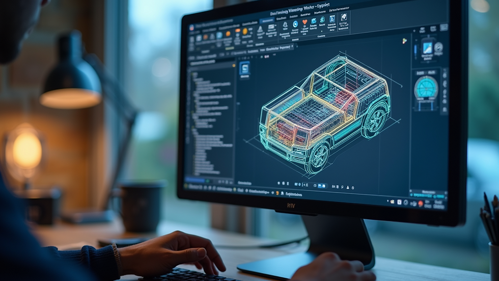 Close-up view of a computer screen showing engineering design software