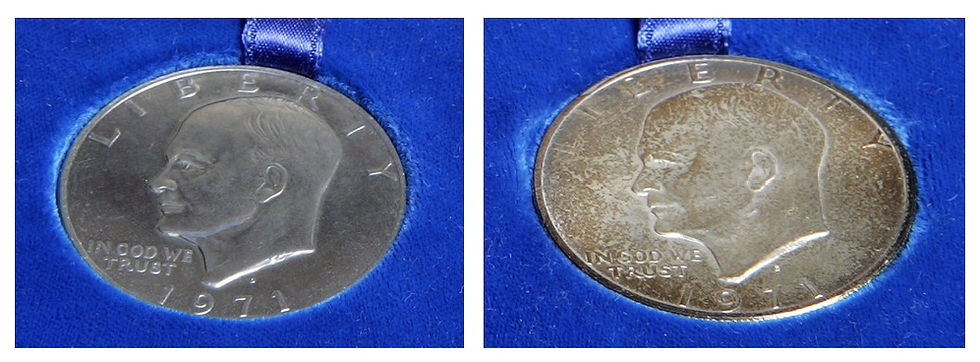 Figure 17. Mintmark Comparison of the Gold Felt Presentation Pair. Enlarged photographic comparison showing the apparent D mintmark on one specimen and S mintmark on the second. The difference challenges the institutional catalog description of the coins as “identical” and demonstrates the importance of numismatic examination in conjunction with archival cataloging.