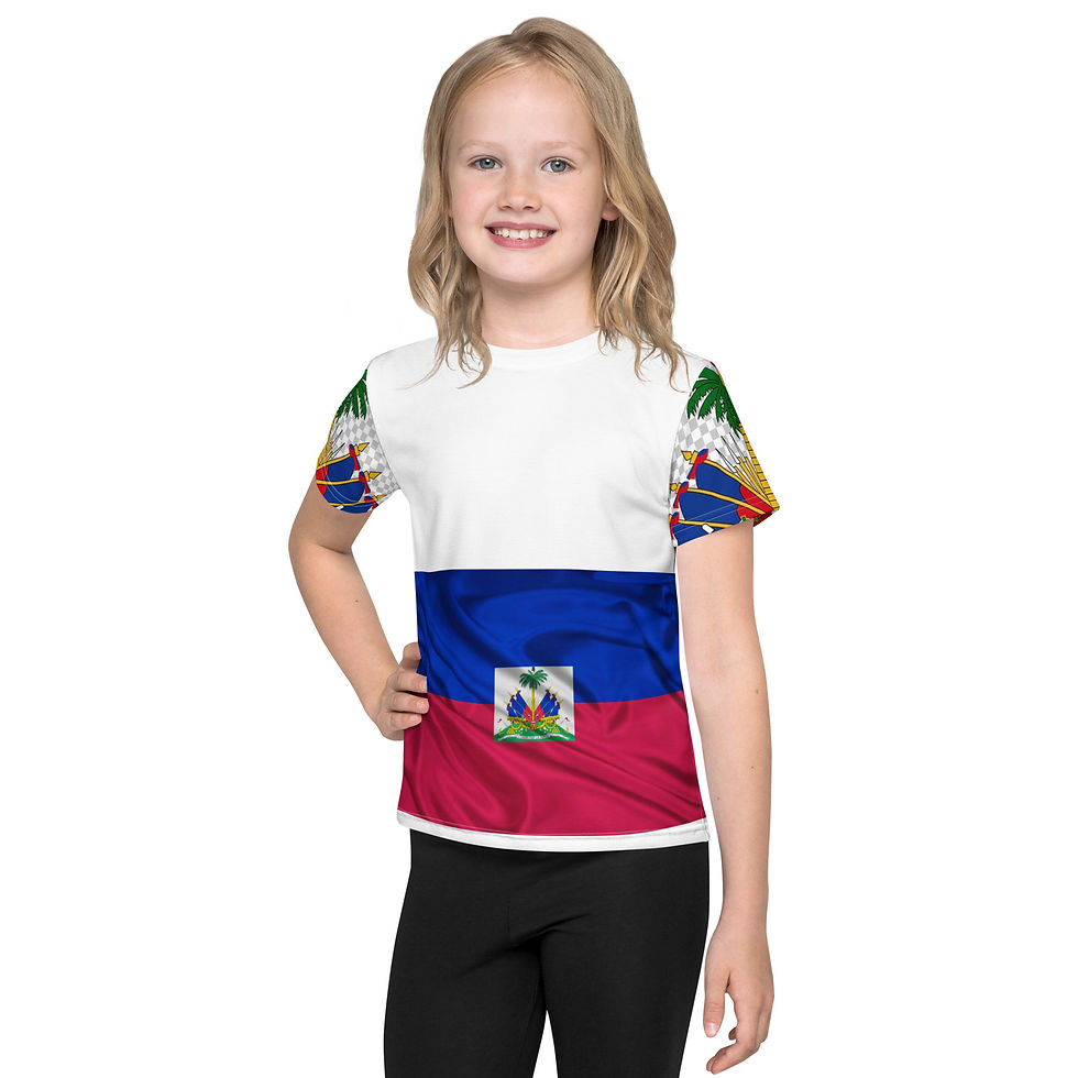 Kids Crew Neck T-Shirt 1 W/Haitian Flag Print