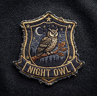 Embroidered adventure badge with gold metallic border, featuring a crescent moon and stars icon.