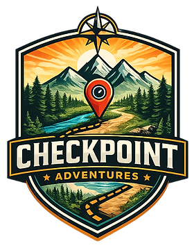 Checkpoint Adventures logo featuring an urban adventure trail icon over a mountain and forest landscape.