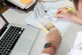 graphic-design-color-swatches-pens-desk-architectural-drawing-with-work-tools-accessories