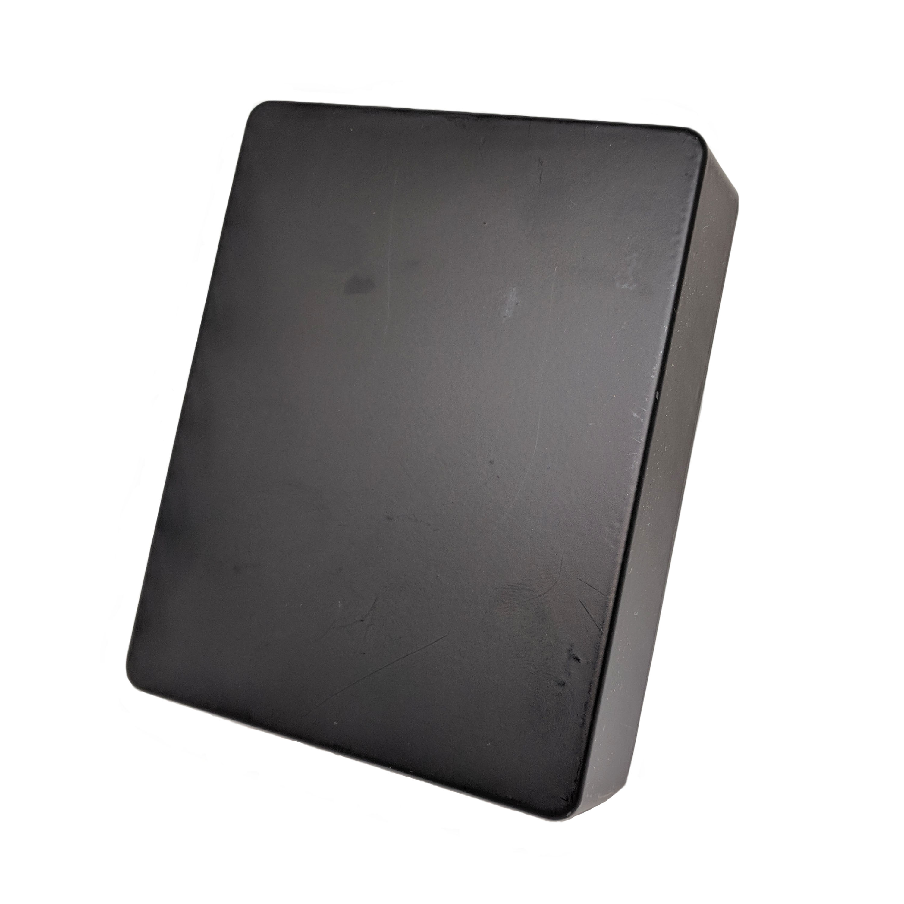 Undrilled enclosure painted with a smooth matte black finish.