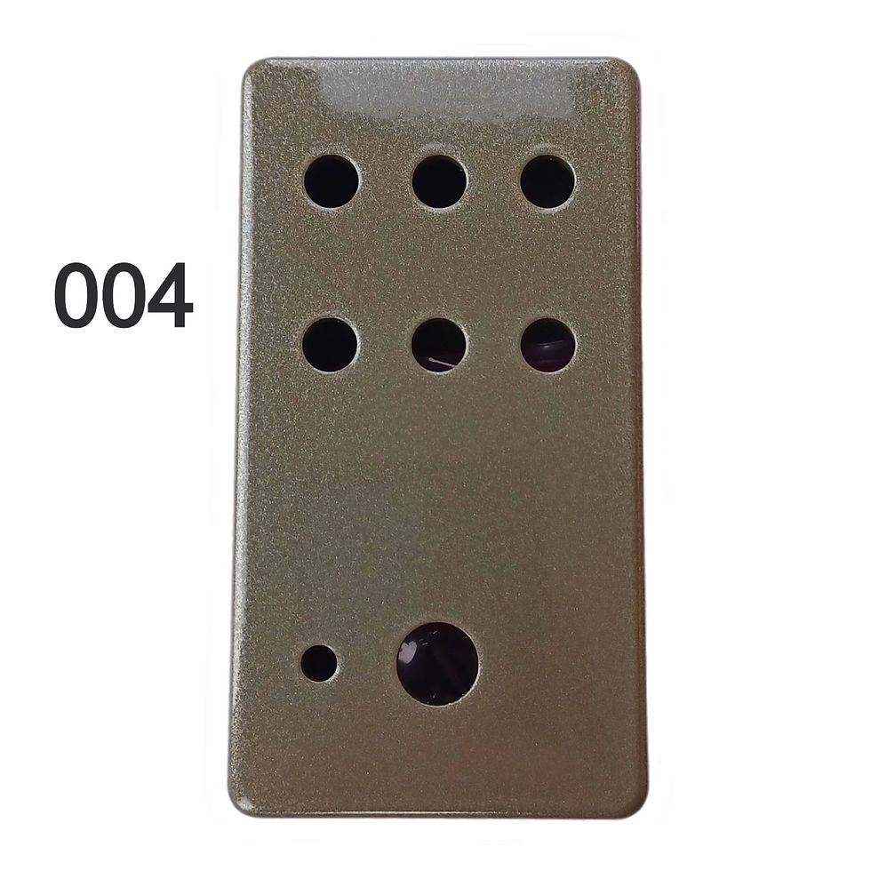 Thumbnail: front view of brown coloured painted guitar pedal enclosure with drilling