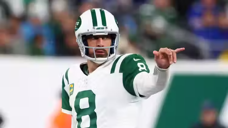 Jets QB Aaron Rodgers during the first half of their game against the Buffalo Bills in 2024.