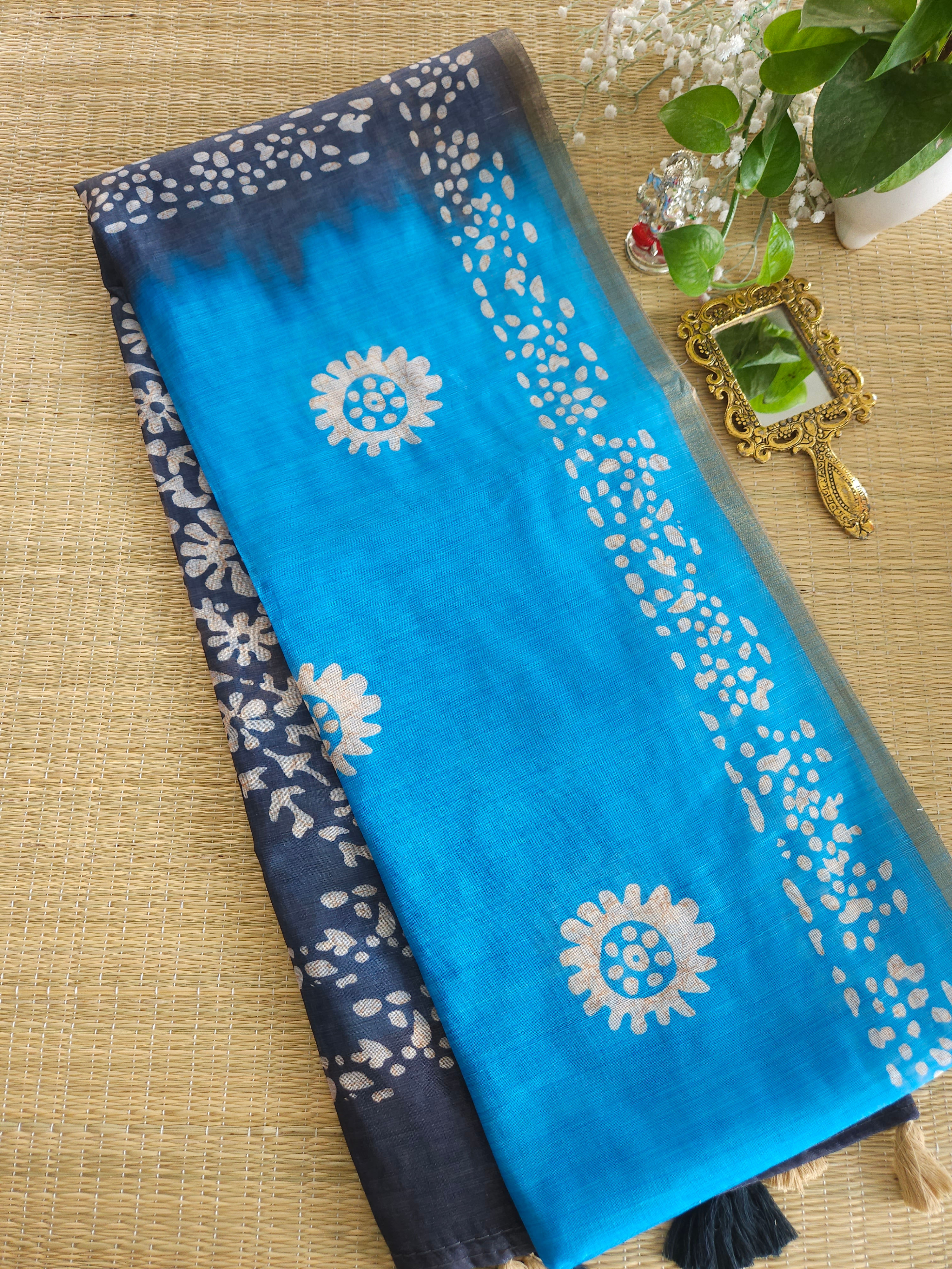 Linen Batik printed saree 