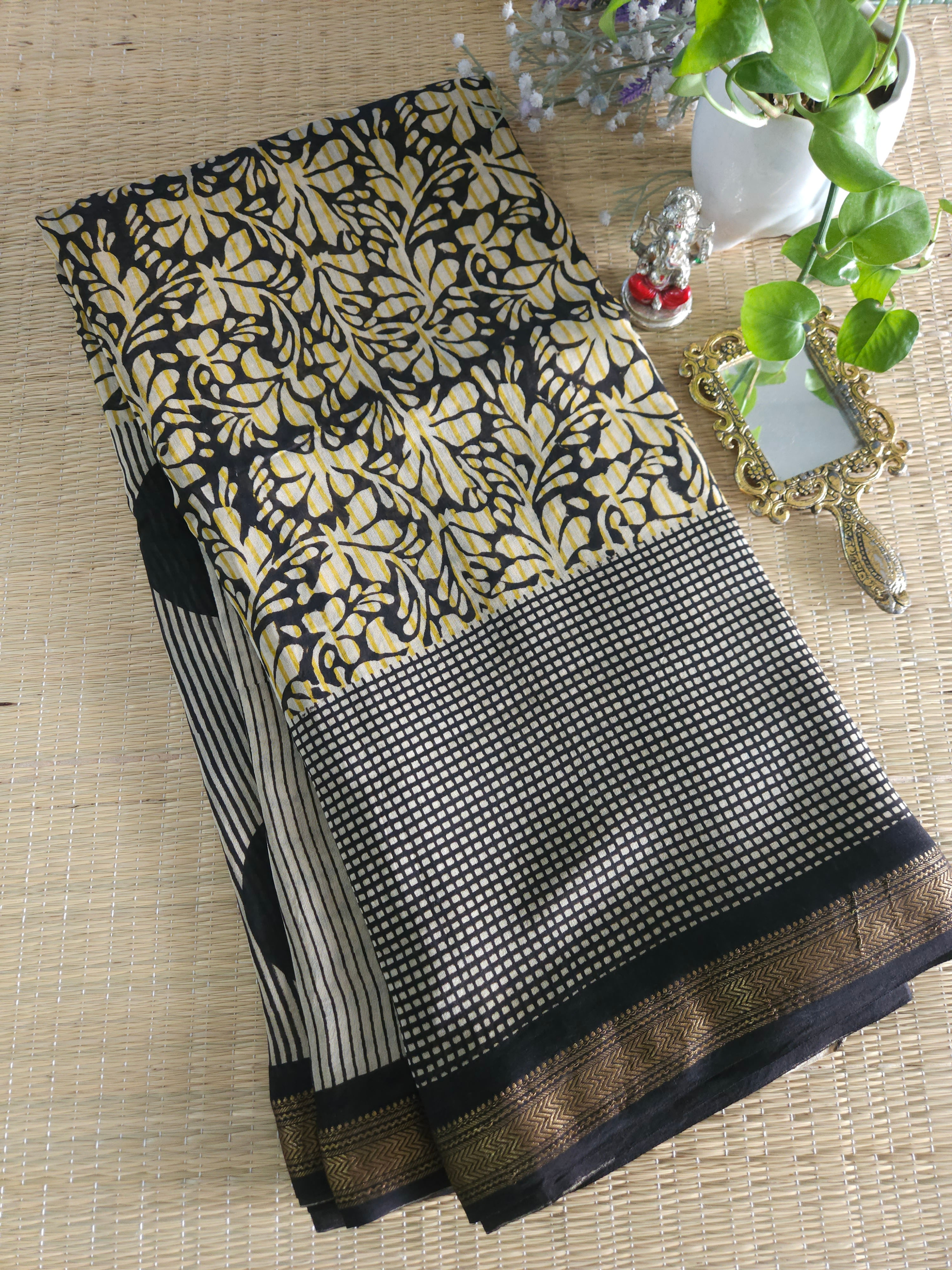 Pure Maheswari silk Handblock printed saree 
