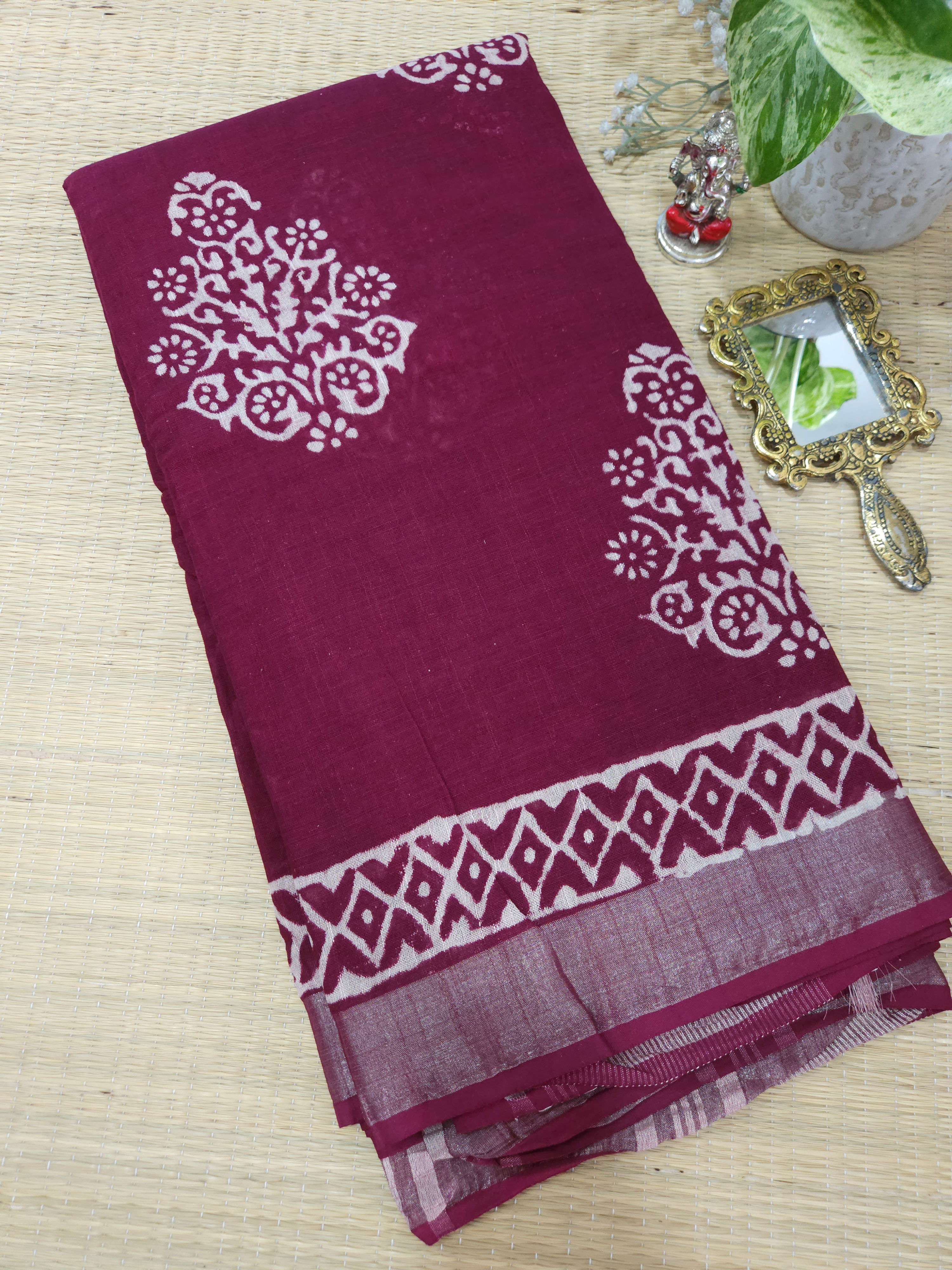 Linen Handblock printed saree 