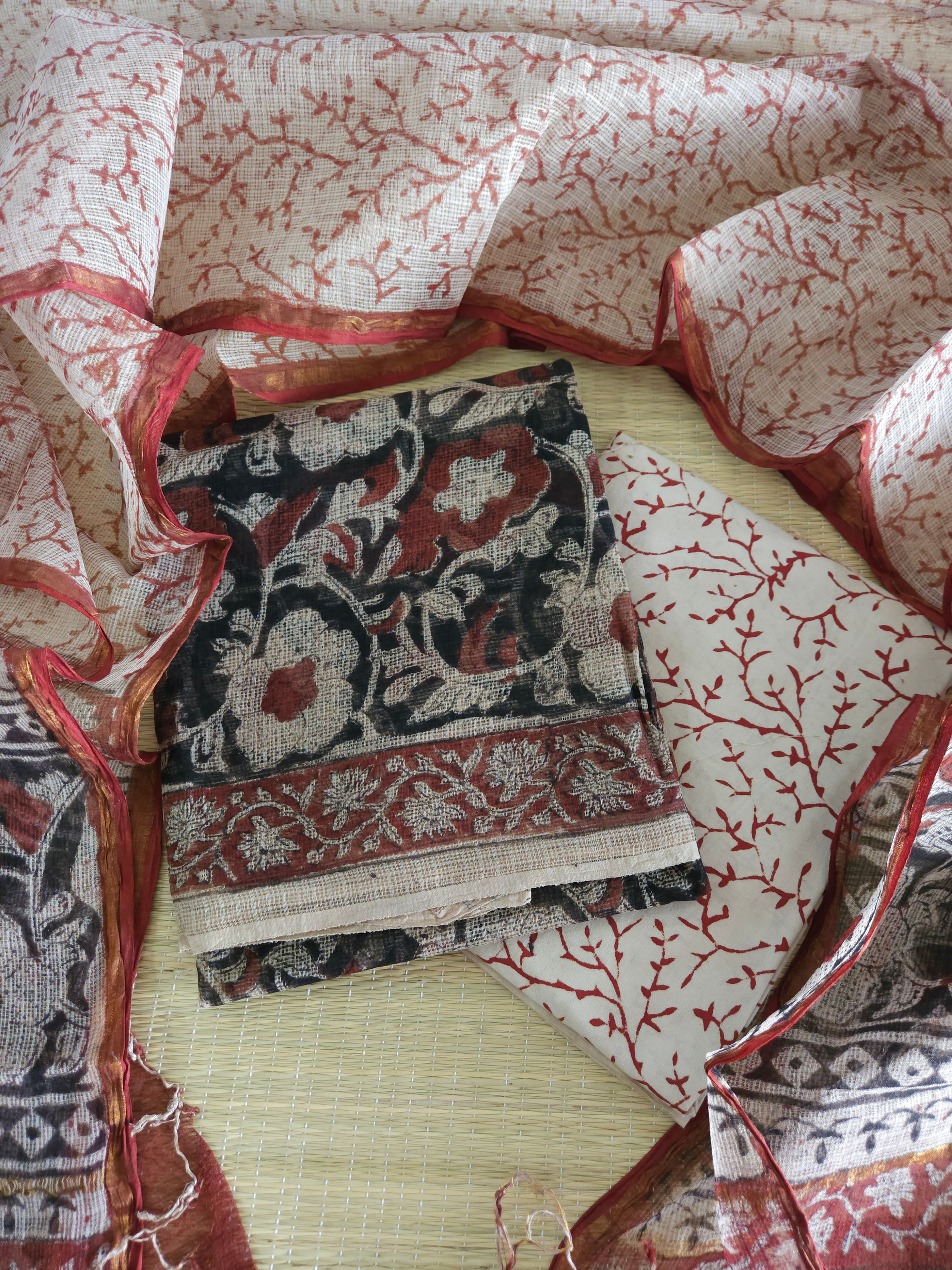 Pure Kota Doriya Handblock printed Unstitched Salwar suits 