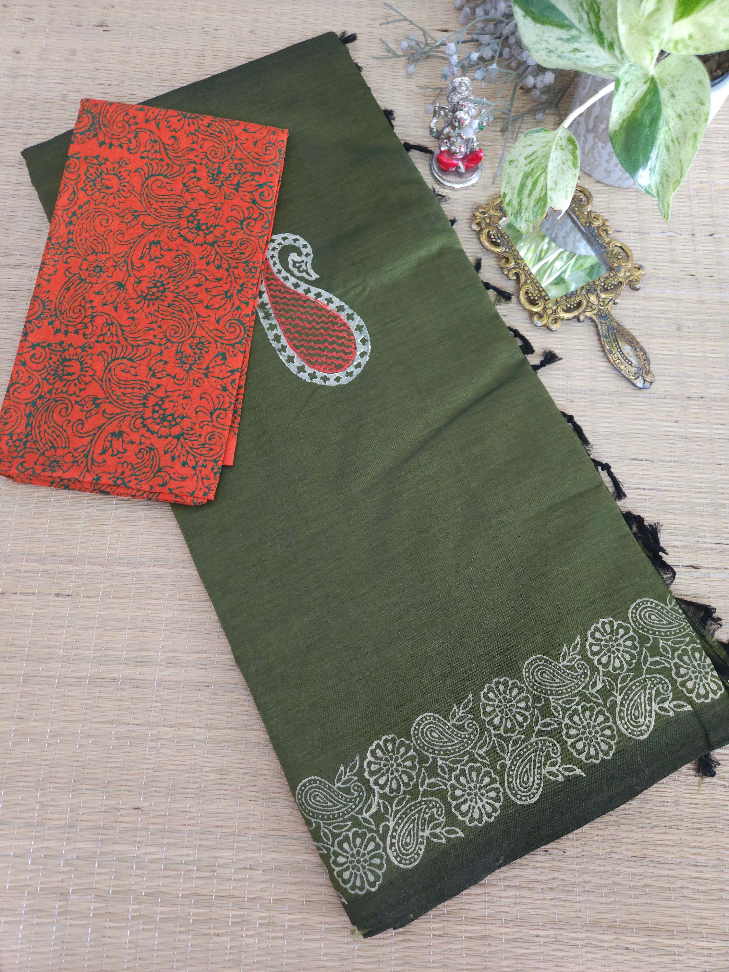RATHI South cotton Handblock printed saree