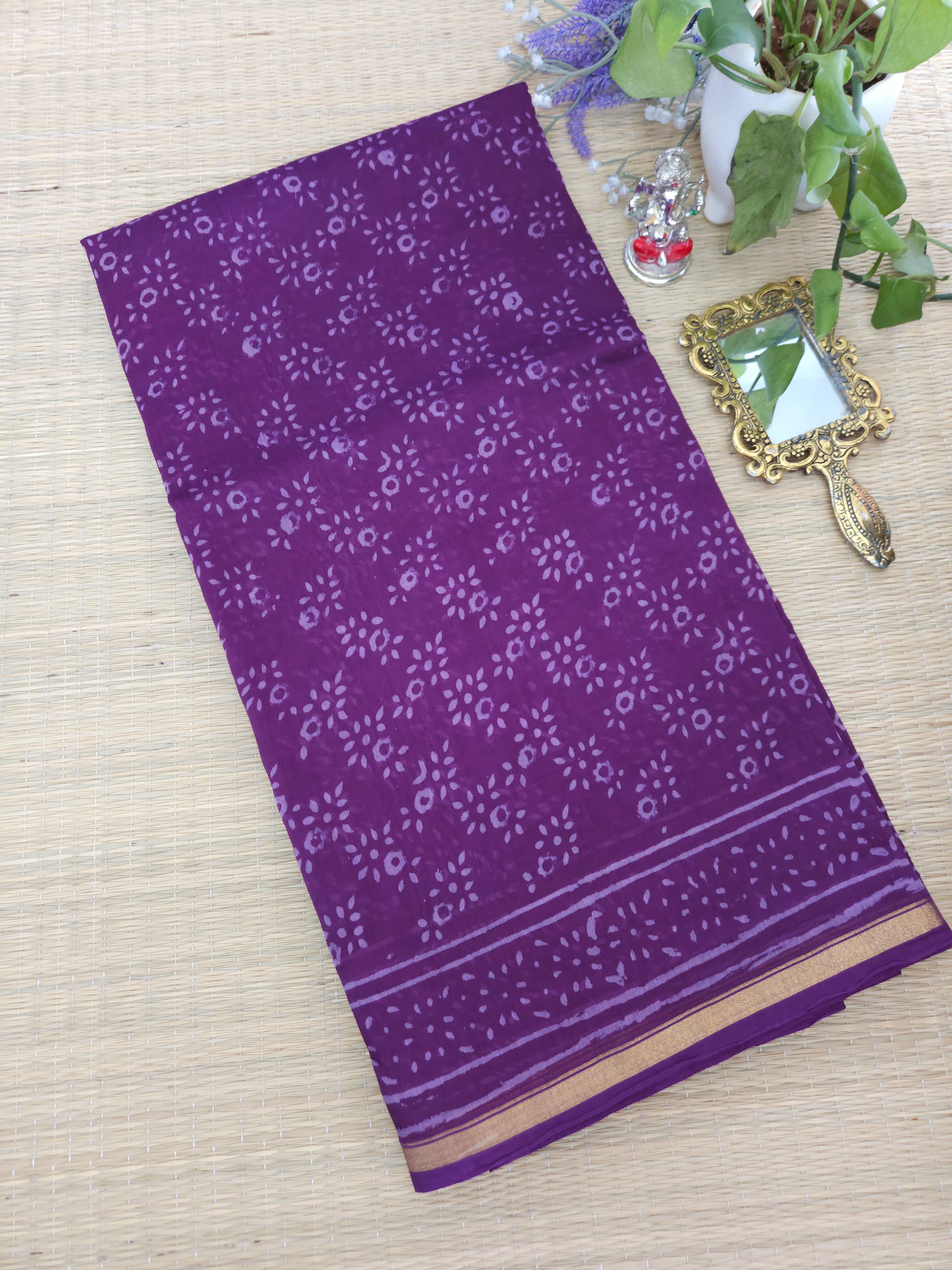 Pure Chanderi silk Handblock printed saree
