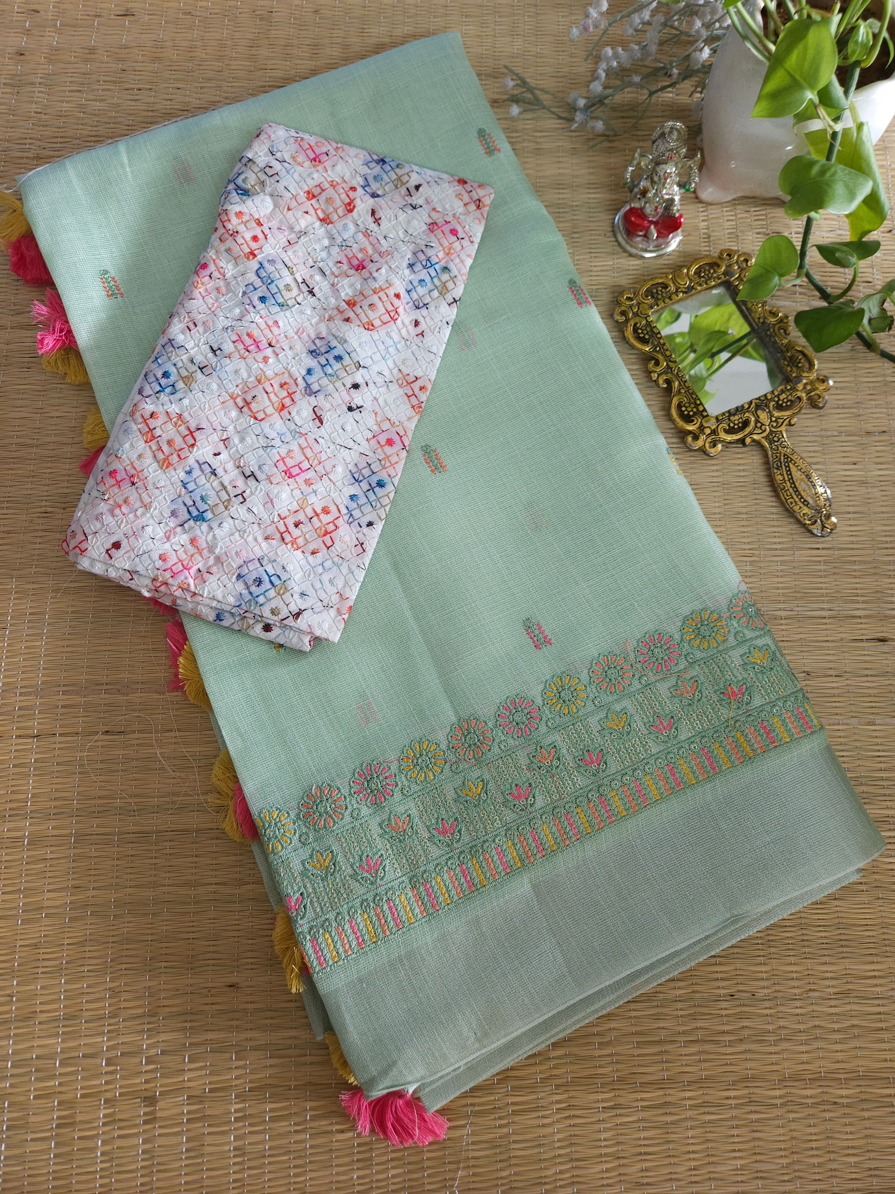 Linen Embroidery saree