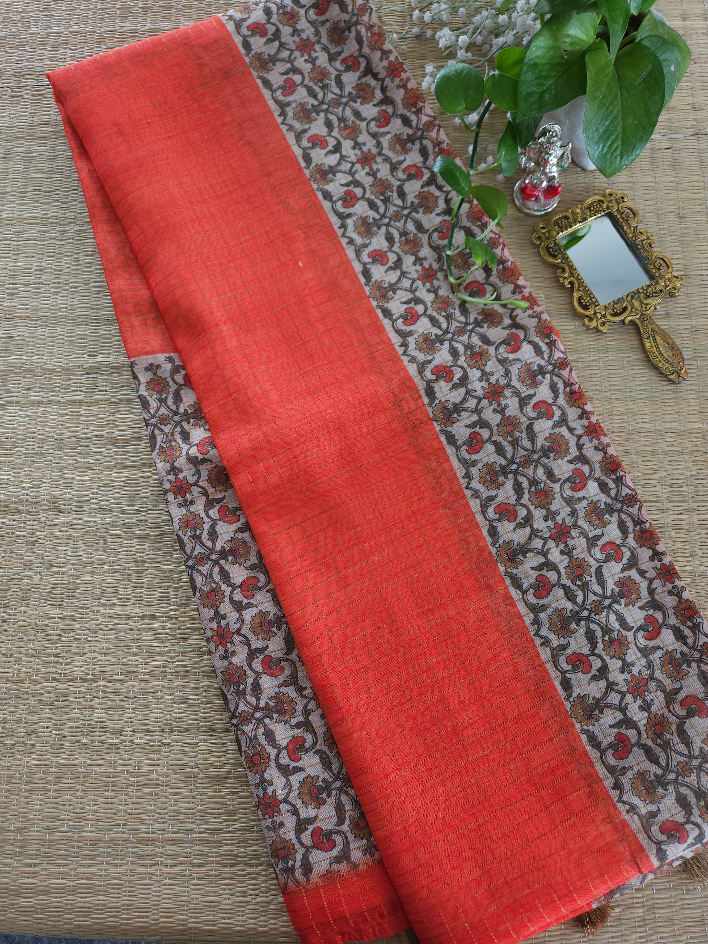 Chanderi X Kalamkari saree ORANGE 