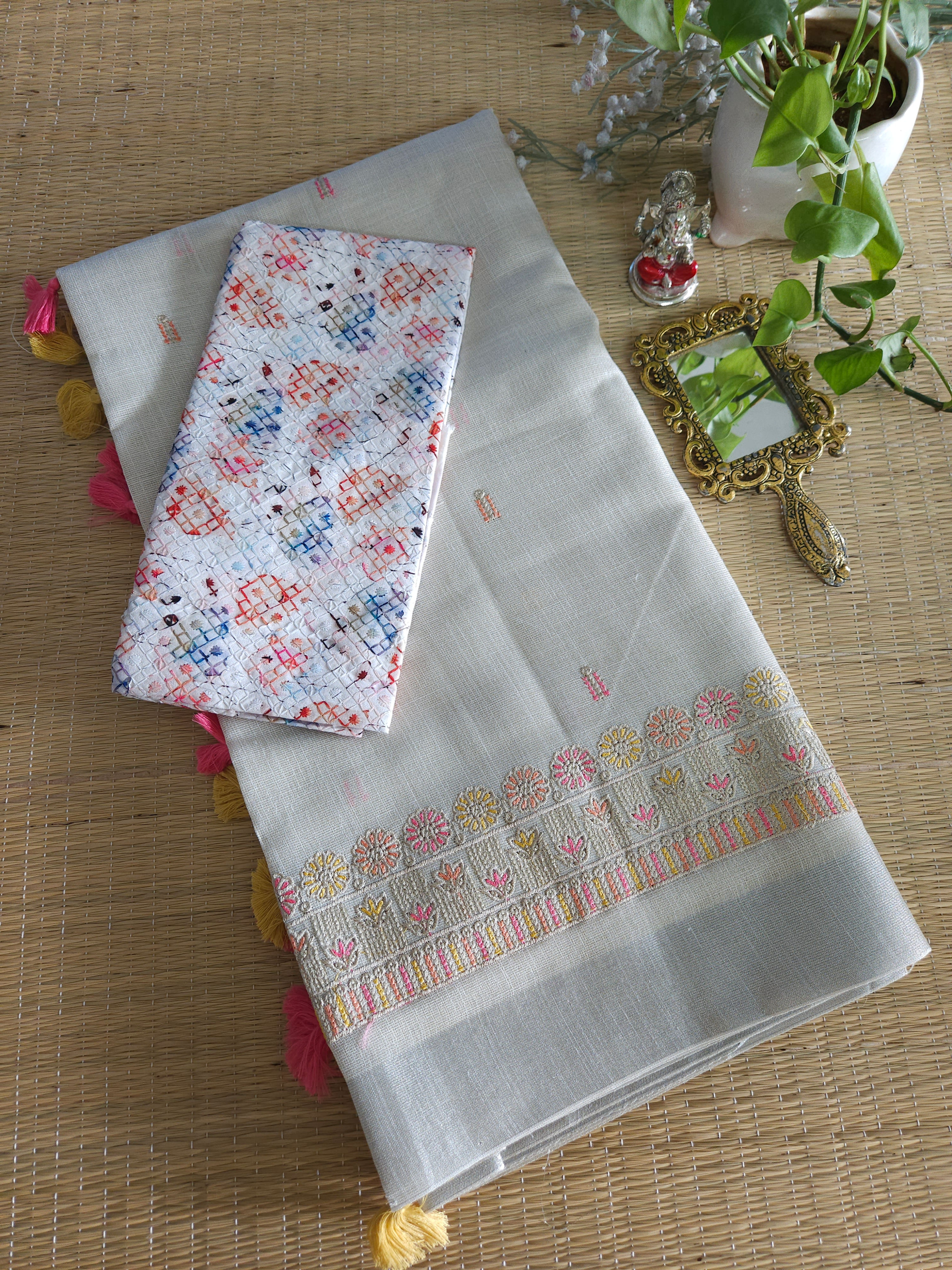 Linen Embroidery saree