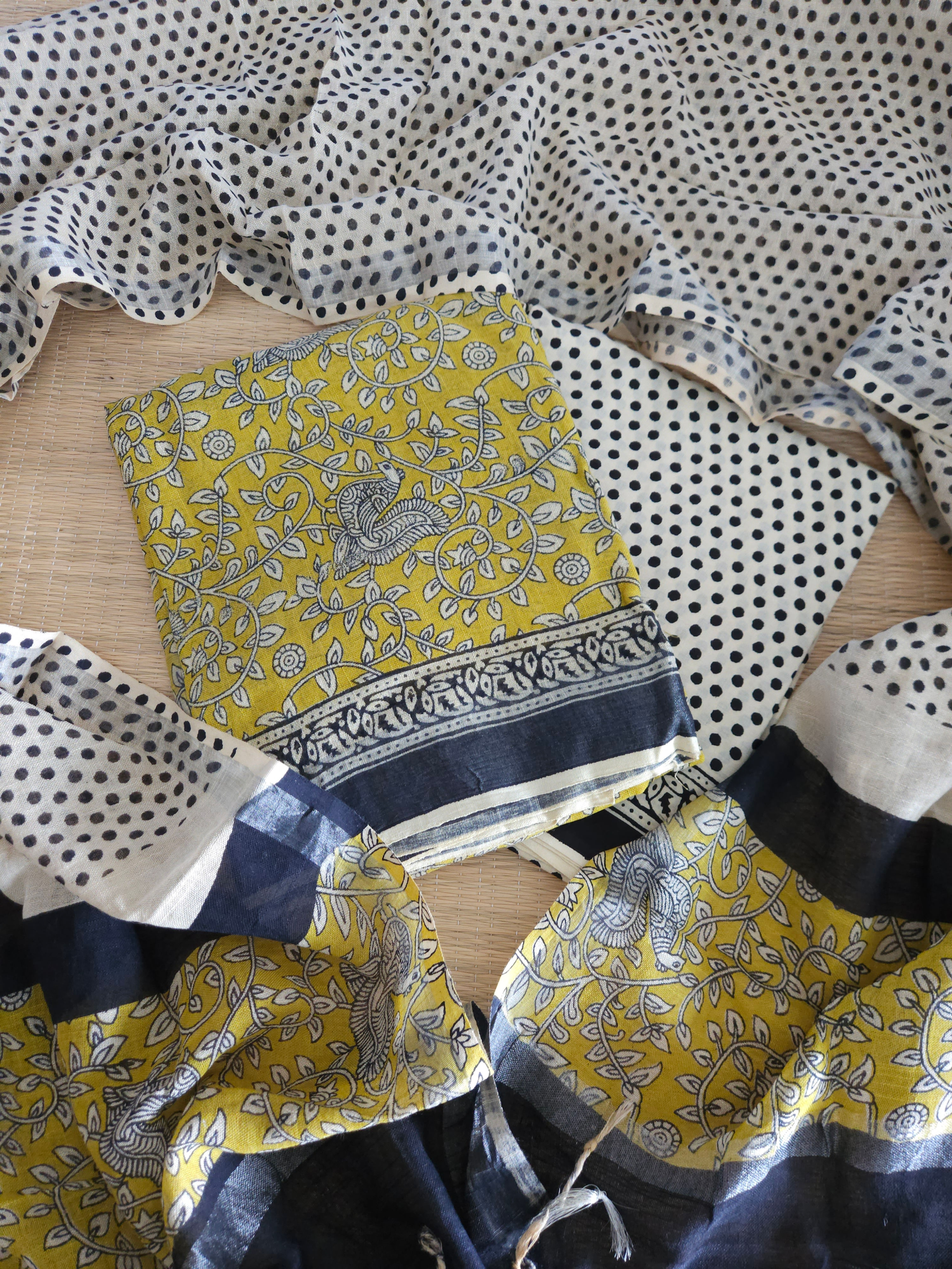 Linen Handblock printed Unstitched Salwar suits