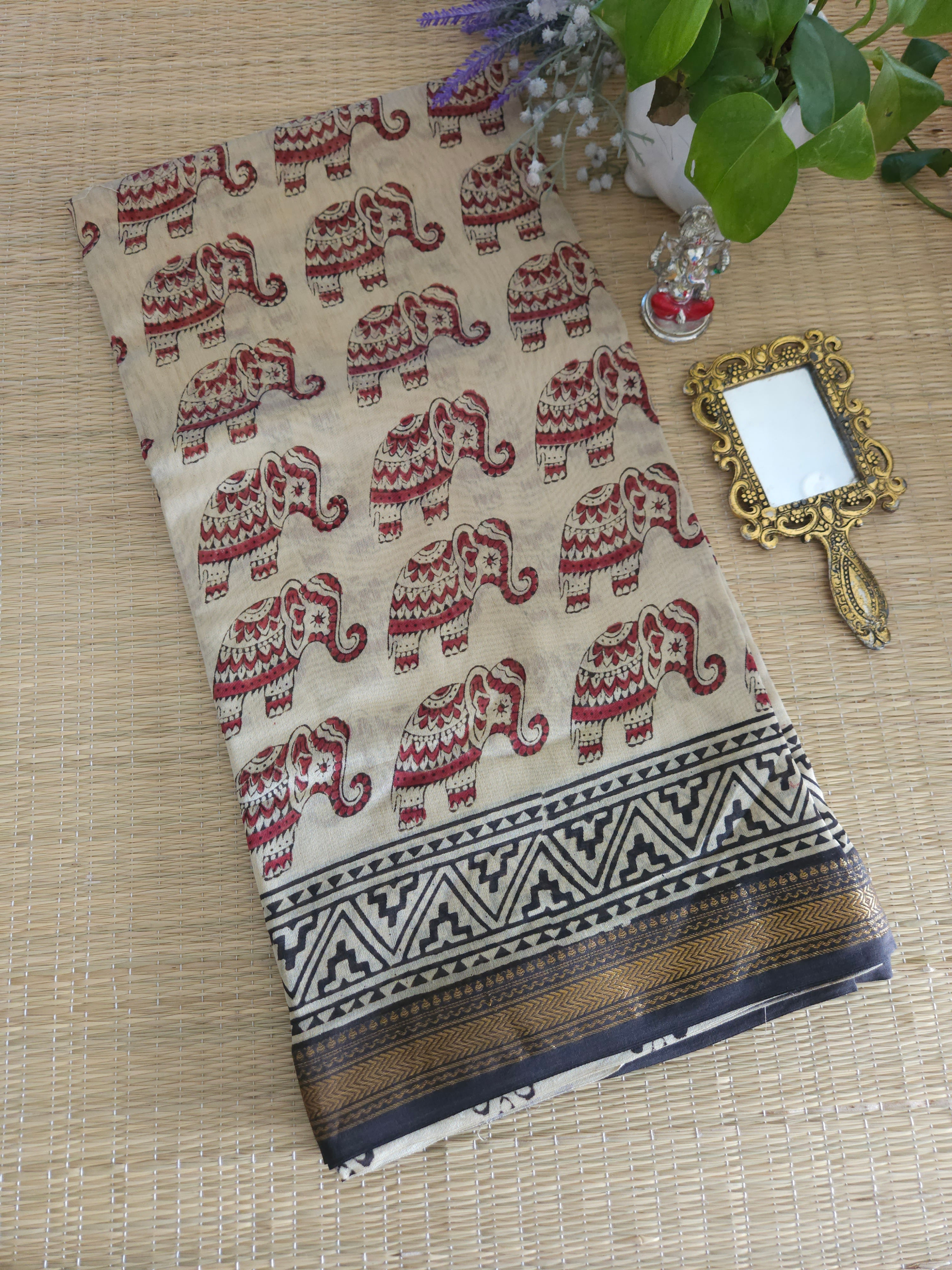 Pure Maheswari silk Handblock printed saree