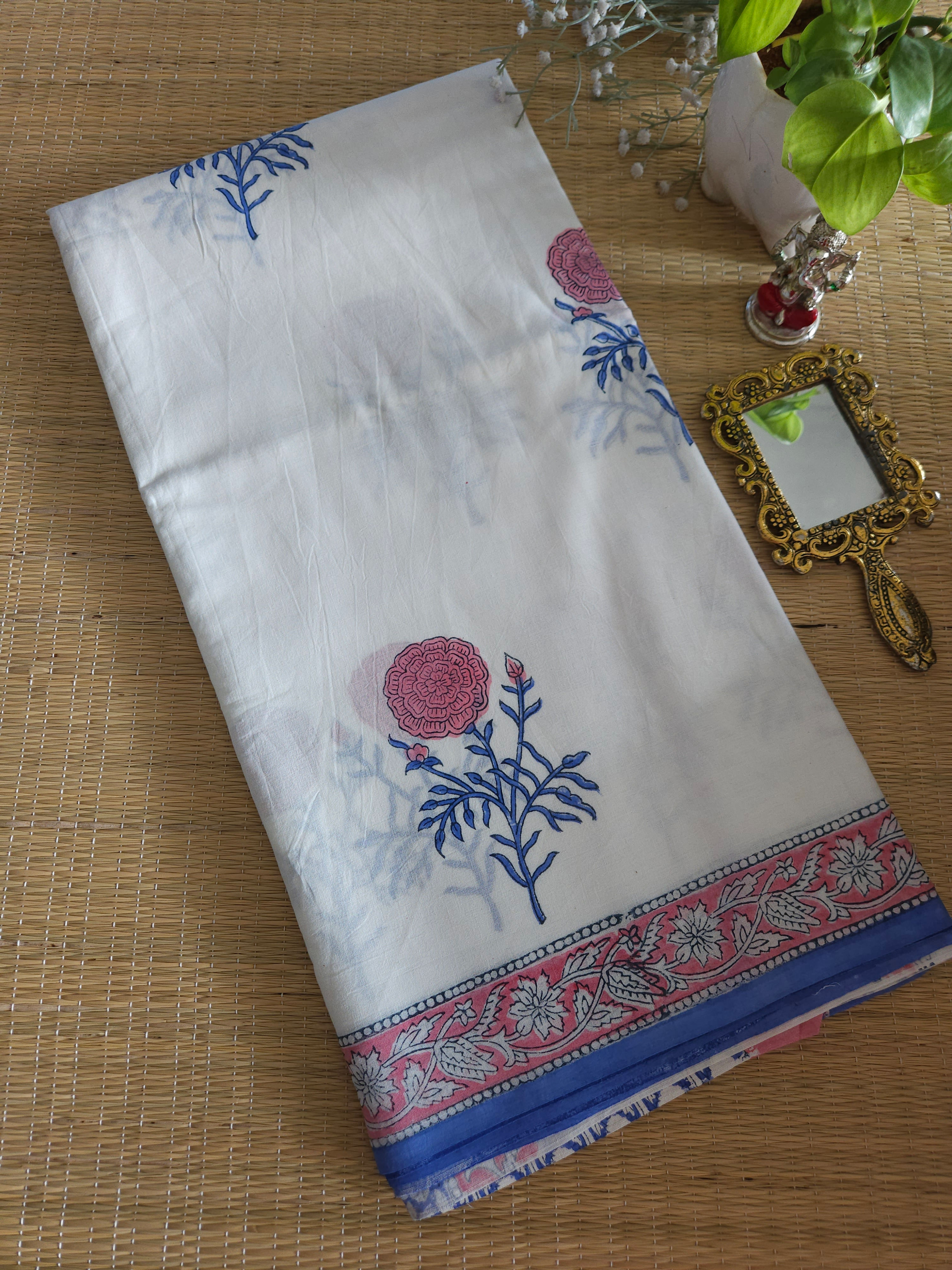 Pure mul mul cotton Handblock printed saree
