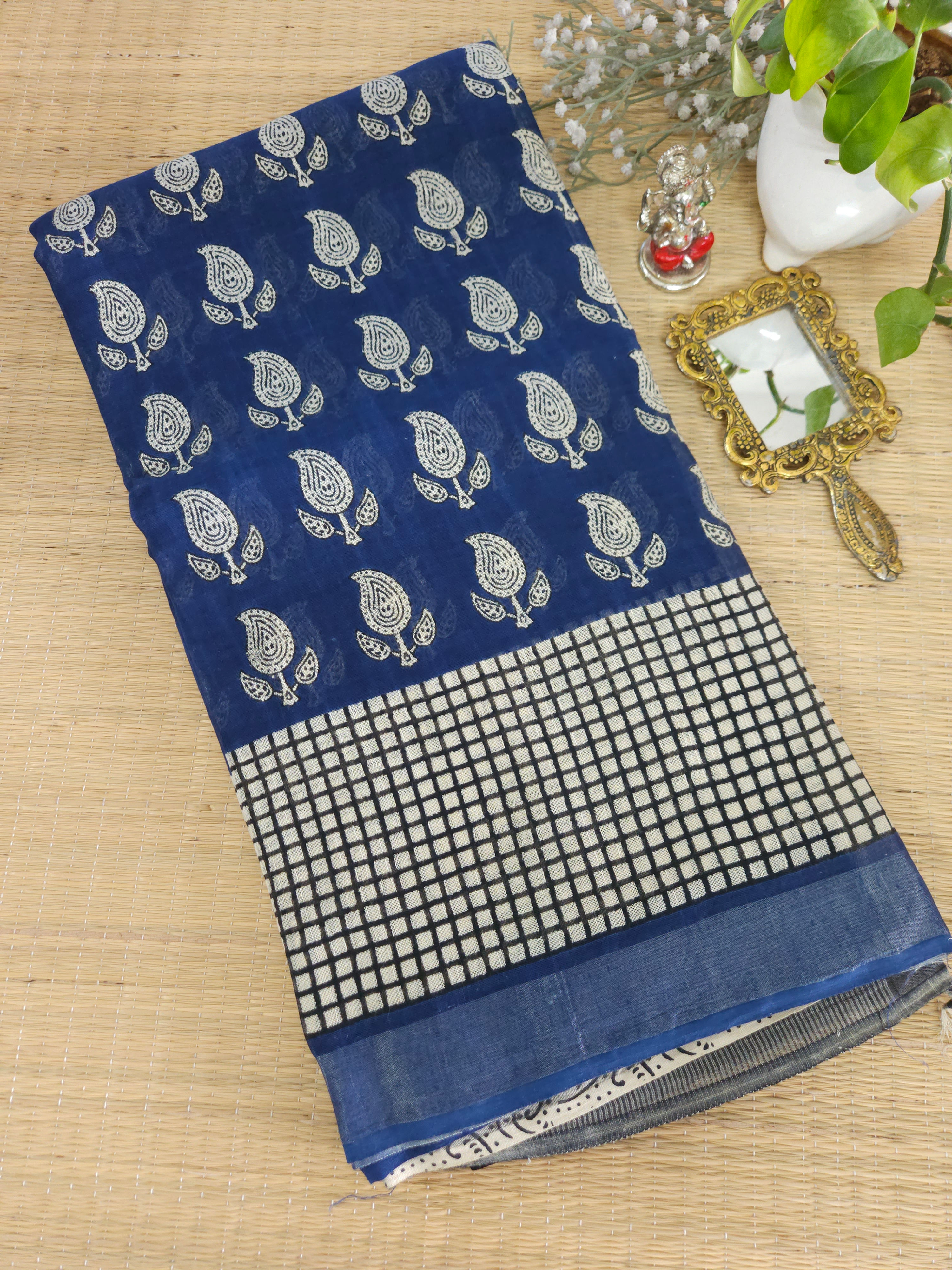 Linen Handblock printed saree