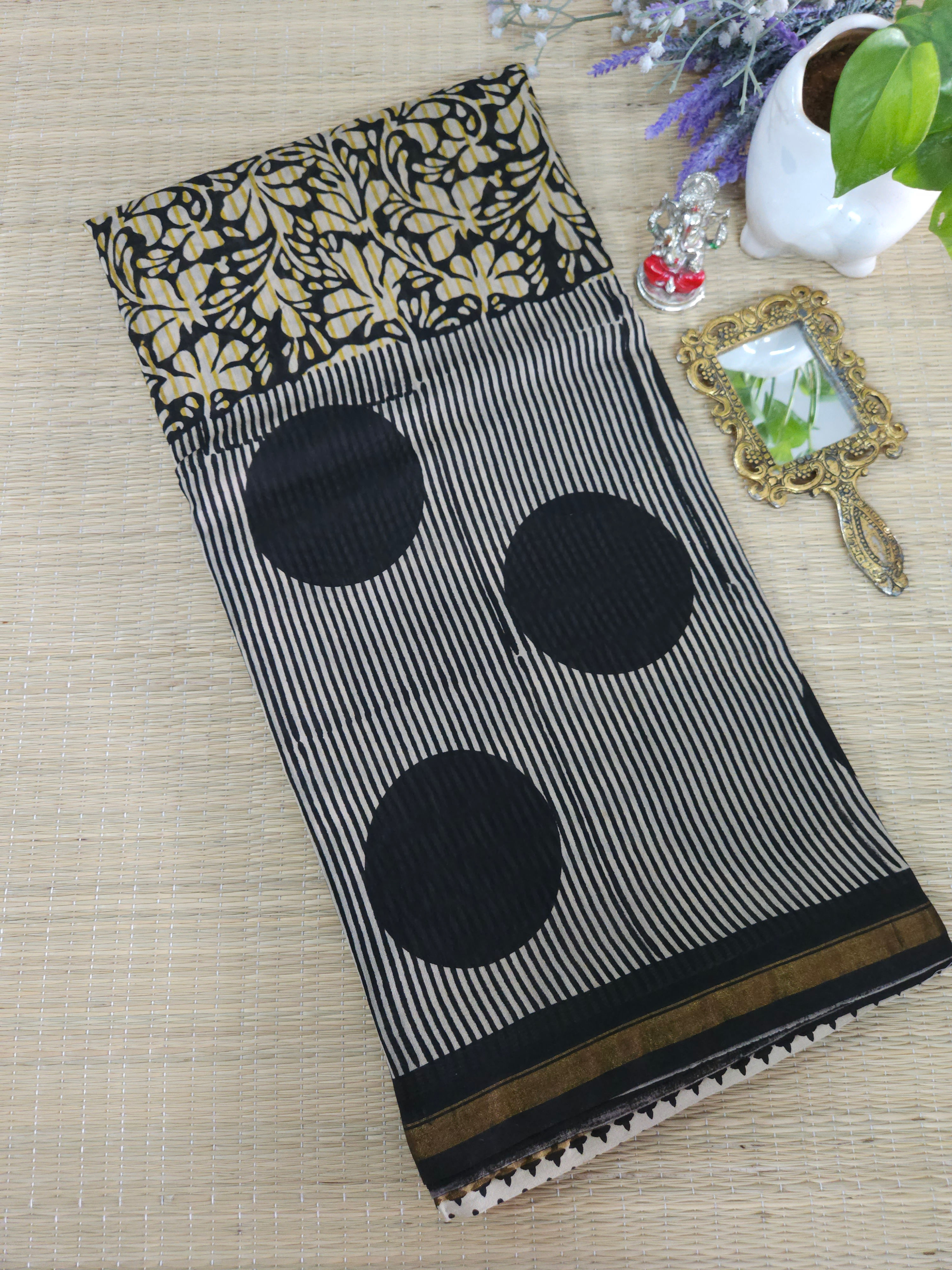 Pure Chanderi silk Handblock printed saree 