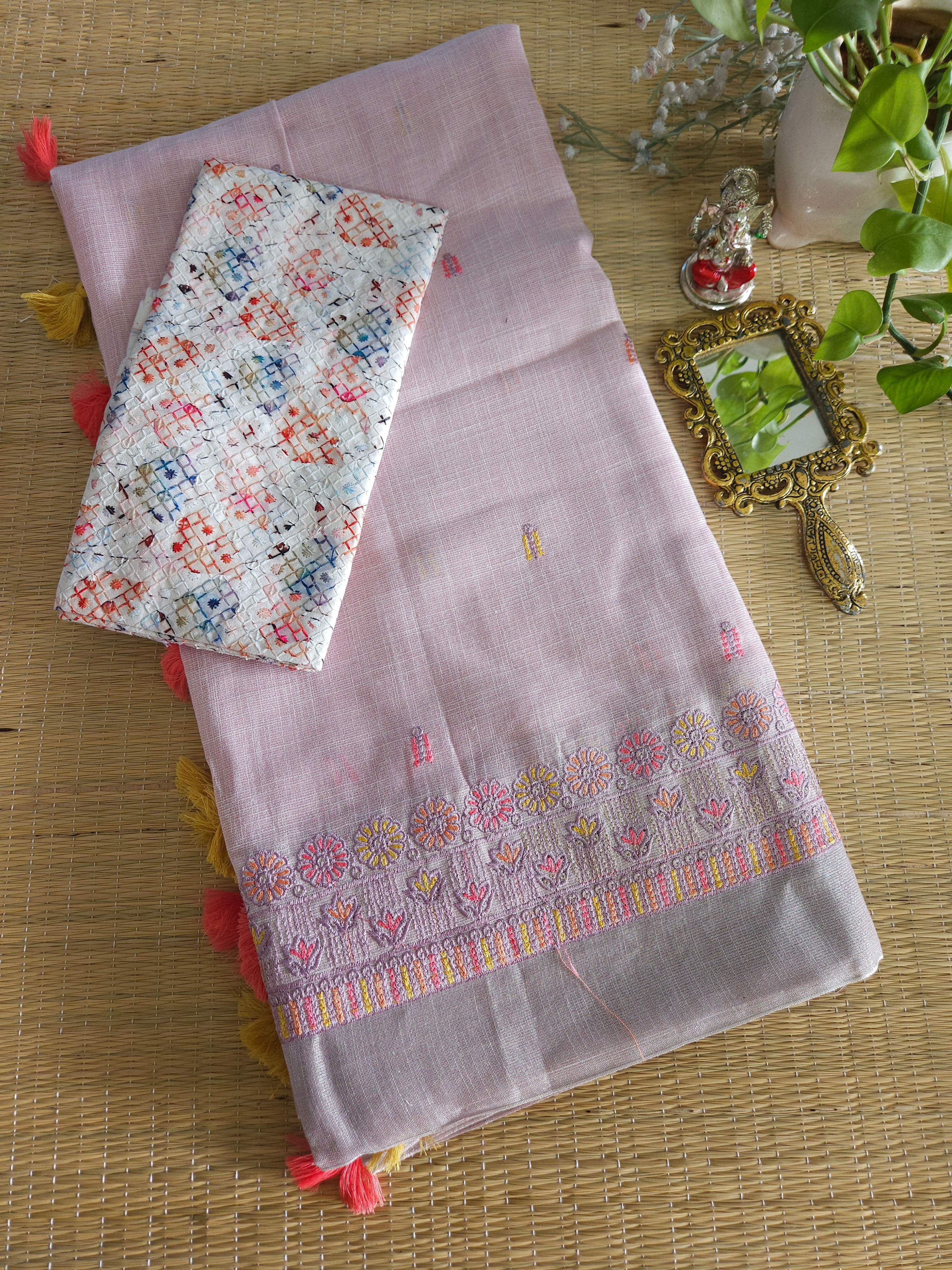 Linen Embroidery saree