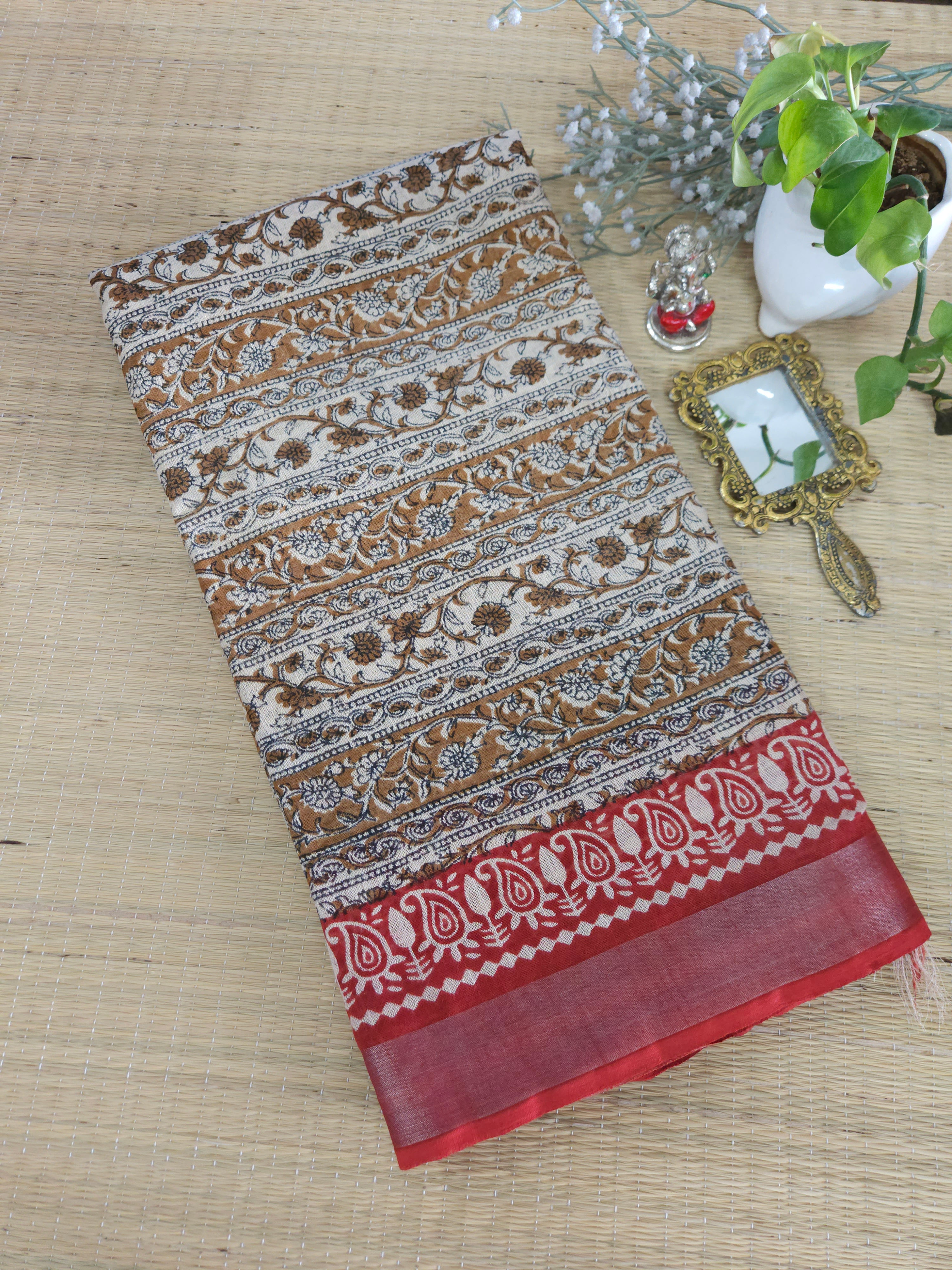Linen Handblock printed saree