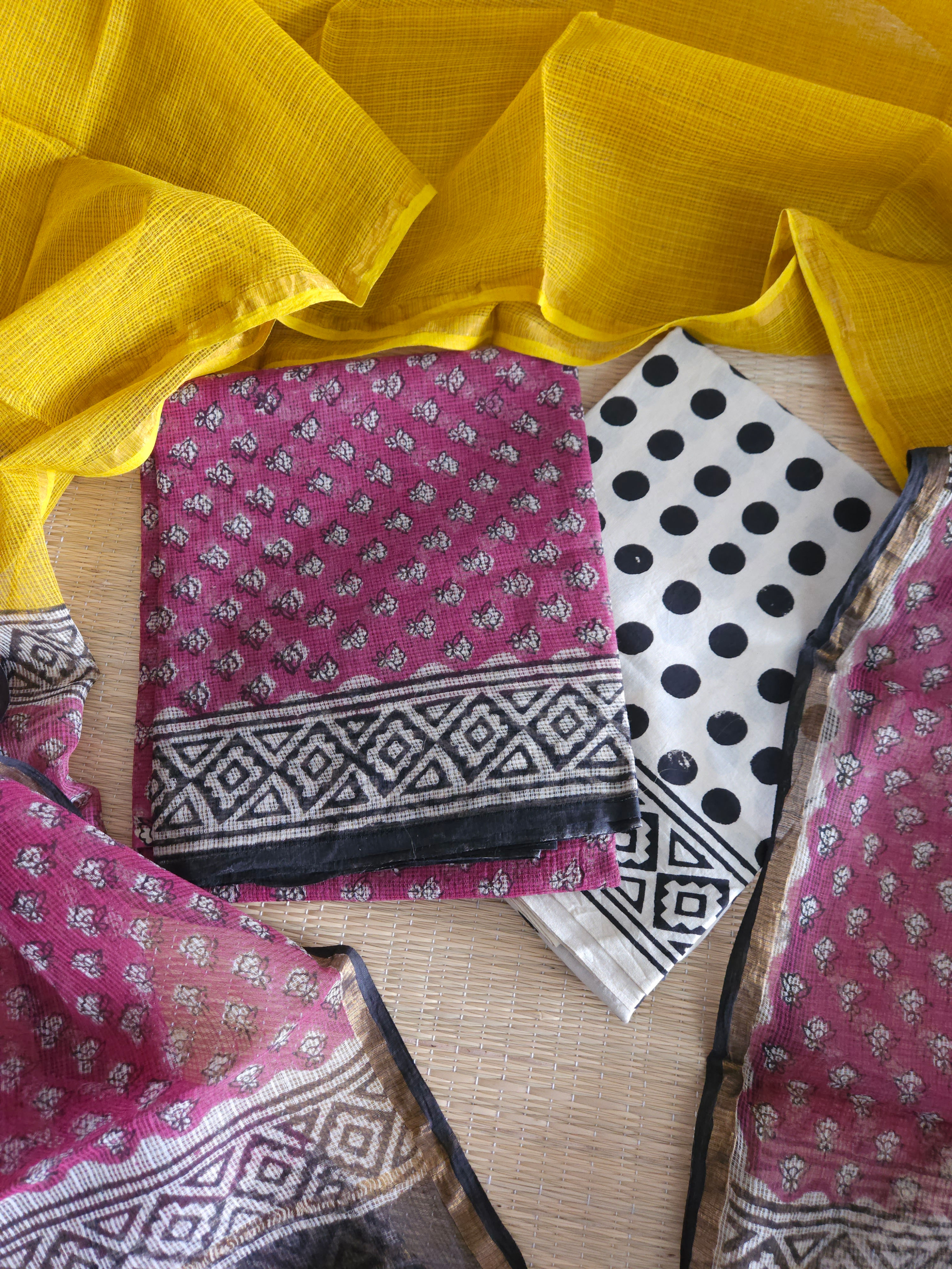Pure Kota Doriya Handblock printed Unstitched Salwar suits