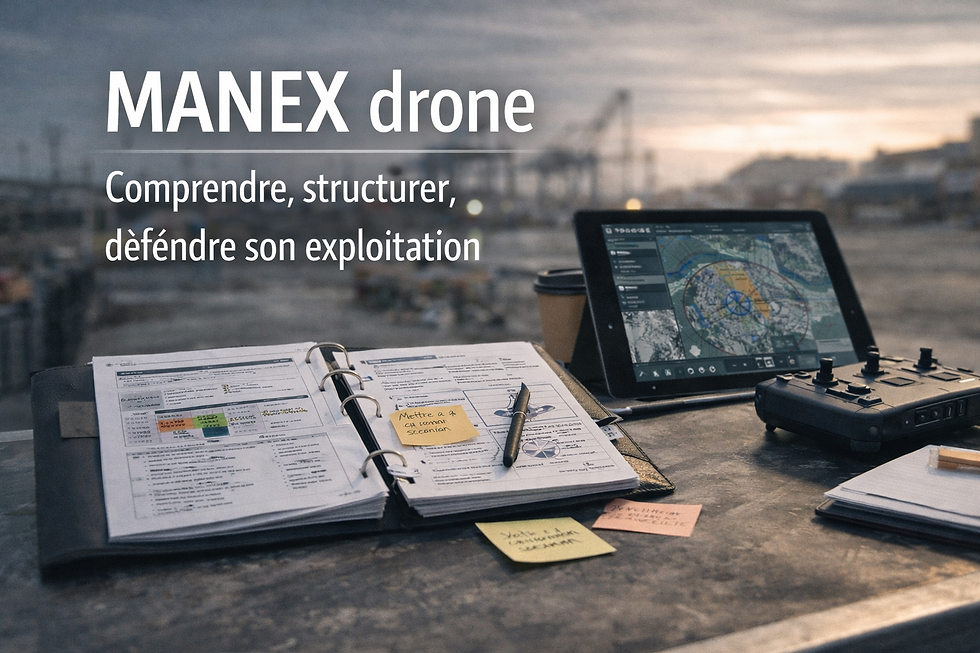 MANEX drone : manuel d’exploitation utilisé par un exploitant professionnel, avec procédures, gestion des risques et préparation de mission.