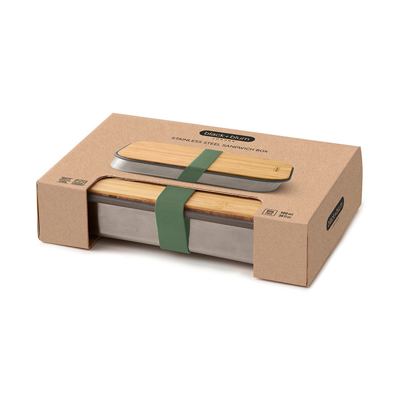 Thumbnail: black+blum Stainless Steel Sandwich Box (SS+Bamboo) 30oz (900ml) - Olive
