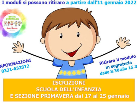 Avviso importante: dall'11 gennaio è possibile ritirare i moduli per le iscrizioni 2022/2023! 