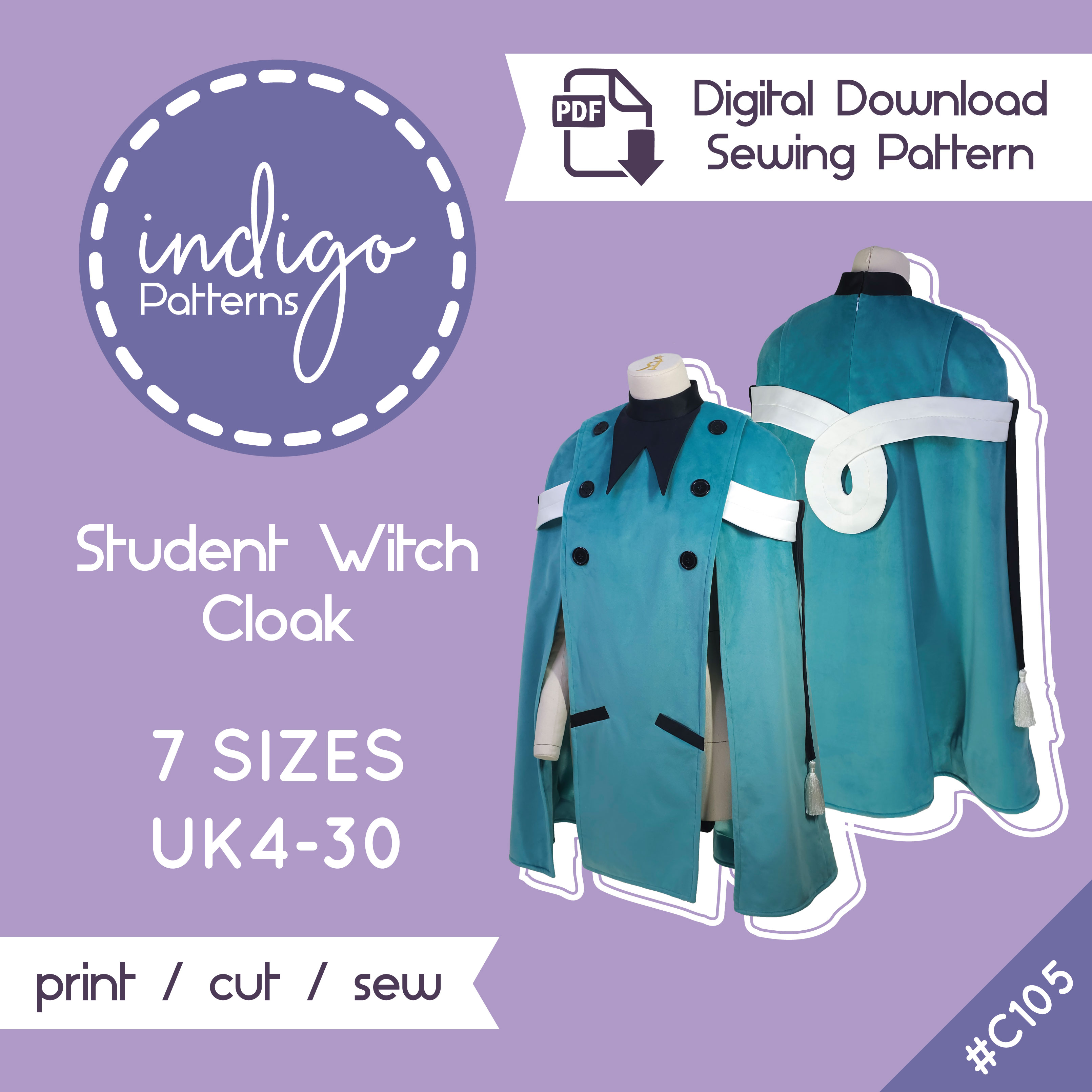 Indigo Patterns Witch Hat Atelier Student Cloak Witch Hat Atelier Student Cloak sewing pattern (PDF, UK women's 4-30) pattern envelope