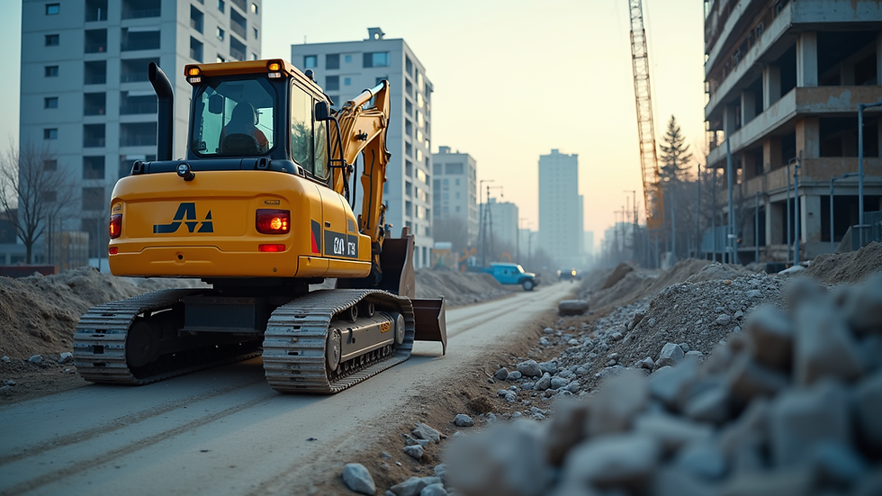Eye-level view of modern construction machinery operating on a building site